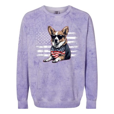 Welsh Corgi Dog Dad Dog Mom USA Flag 4th Of July Colorblast Crewneck Sweatshirt