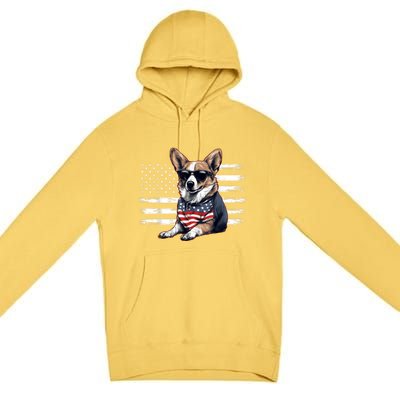 Welsh Corgi Dog Dad Dog Mom USA Flag 4th Of July Premium Pullover Hoodie