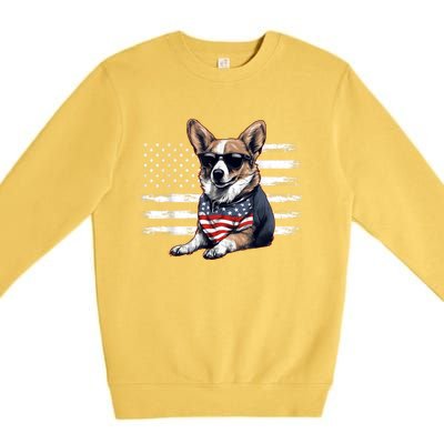 Welsh Corgi Dog Dad Dog Mom USA Flag 4th Of July Premium Crewneck Sweatshirt