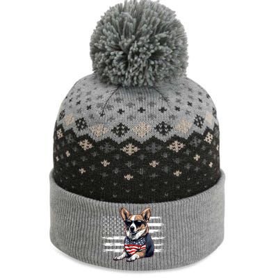 Welsh Corgi Dog Dad Dog Mom USA Flag 4th Of July The Baniff Cuffed Pom Beanie