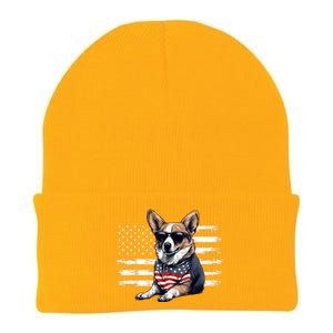 Welsh Corgi Dog Dad Dog Mom USA Flag 4th Of July Knit Cap Winter Beanie