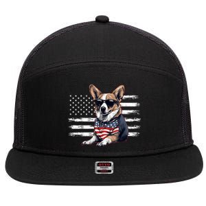 Welsh Corgi Dog Dad Dog Mom USA Flag 4th Of July 7 Panel Mesh Trucker Snapback Hat