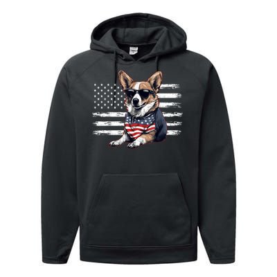 Welsh Corgi Dog Dad Dog Mom USA Flag 4th Of July Performance Fleece Hoodie