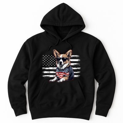 Welsh Corgi Dog Dad Dog Mom USA Flag 4th Of July Hoodie