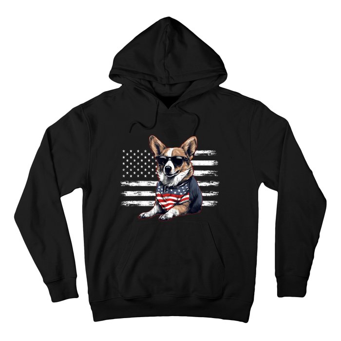 Welsh Corgi Dog Dad Dog Mom USA Flag 4th Of July Hoodie