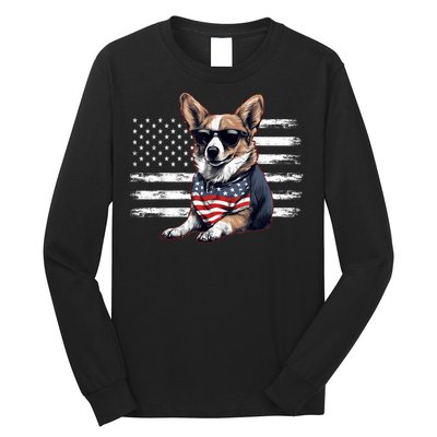 Welsh Corgi Dog Dad Dog Mom USA Flag 4th Of July Long Sleeve Shirt