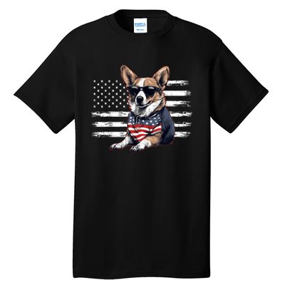 Welsh Corgi Dog Dad Dog Mom USA Flag 4th Of July Tall T-Shirt