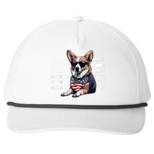 Welsh Corgi Dog Dad Dog Mom USA Flag 4th Of July Snapback Five-Panel Rope Hat