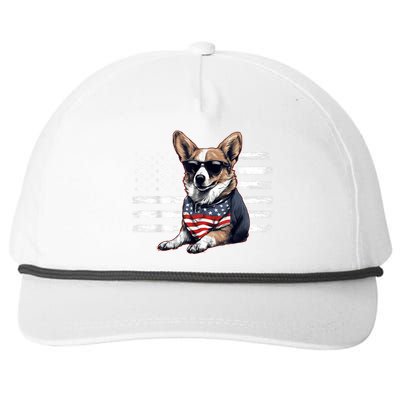 Welsh Corgi Dog Dad Dog Mom USA Flag 4th Of July Snapback Five-Panel Rope Hat