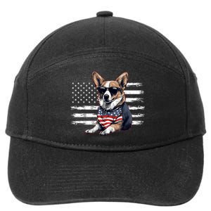 Welsh Corgi Dog Dad Dog Mom USA Flag 4th Of July 7-Panel Snapback Hat