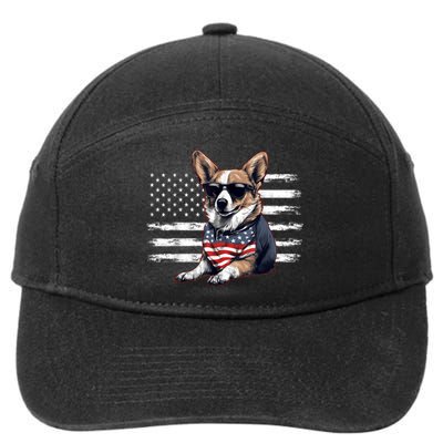 Welsh Corgi Dog Dad Dog Mom USA Flag 4th Of July 7-Panel Snapback Hat