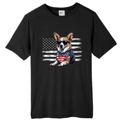 Welsh Corgi Dog Dad Dog Mom USA Flag 4th Of July Tall Fusion ChromaSoft Performance T-Shirt