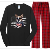 Welsh Corgi Dog Dad Dog Mom USA Flag 4th Of July Long Sleeve Pajama Set