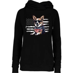 Welsh Corgi Dog Dad Dog Mom USA Flag 4th Of July Womens Funnel Neck Pullover Hood