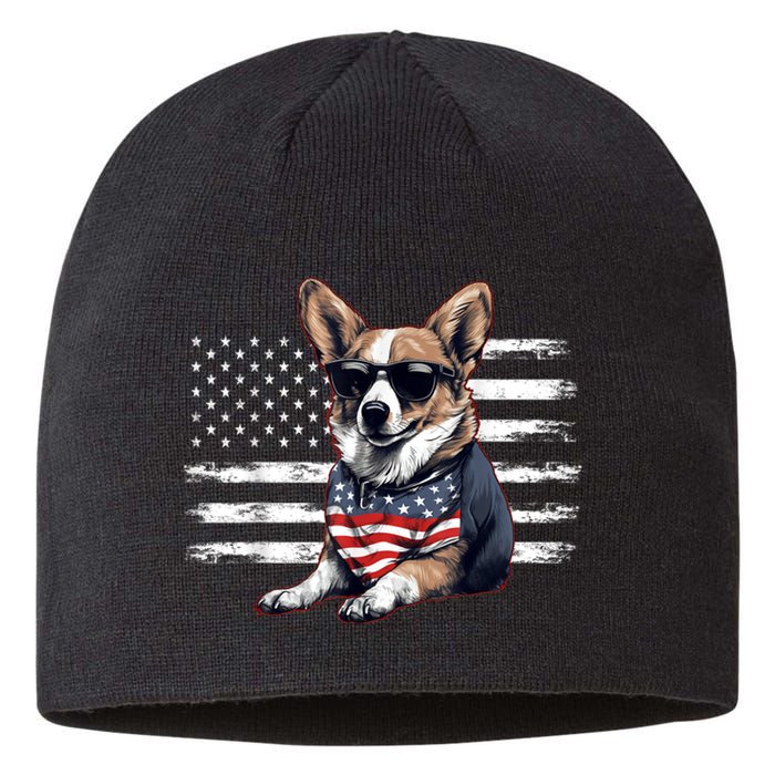 Welsh Corgi Dog Dad Dog Mom USA Flag 4th Of July Sustainable Beanie