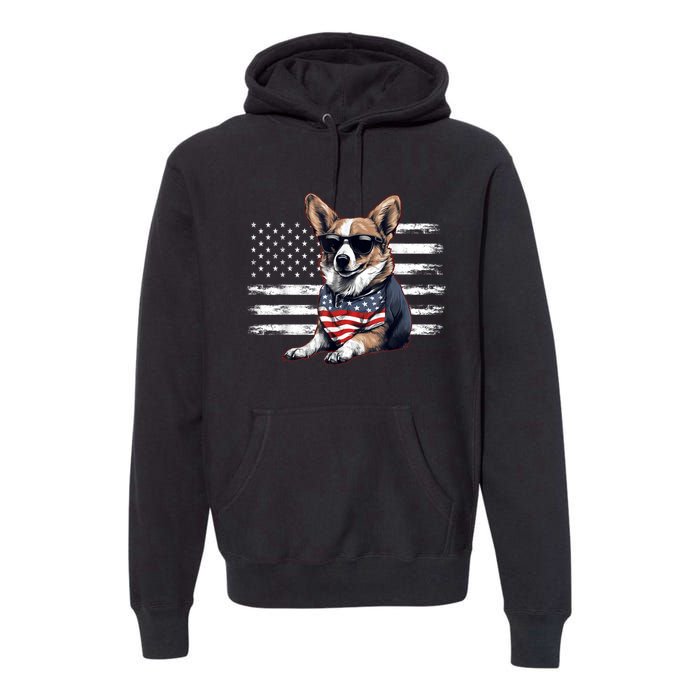 Welsh Corgi Dog Dad Dog Mom USA Flag 4th Of July Premium Hoodie