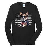 Welsh Corgi Dog Dad Dog Mom USA Flag 4th Of July Tall Long Sleeve T-Shirt