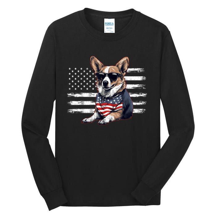 Welsh Corgi Dog Dad Dog Mom USA Flag 4th Of July Tall Long Sleeve T-Shirt