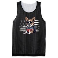 Welsh Corgi Dog Dad Dog Mom USA Flag 4th Of July Mesh Reversible Basketball Jersey Tank