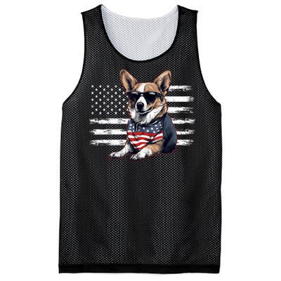 Welsh Corgi Dog Dad Dog Mom USA Flag 4th Of July Mesh Reversible Basketball Jersey Tank