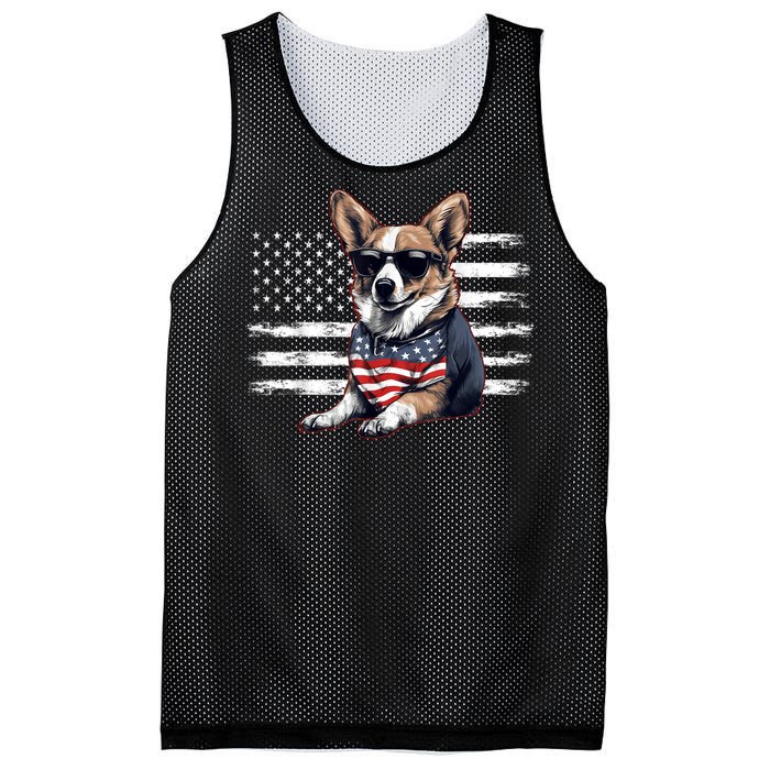 Welsh Corgi Dog Dad Dog Mom USA Flag 4th Of July Mesh Reversible Basketball Jersey Tank