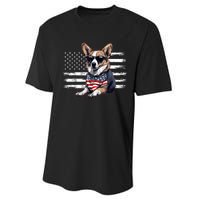 Welsh Corgi Dog Dad Dog Mom USA Flag 4th Of July Performance Sprint T-Shirt