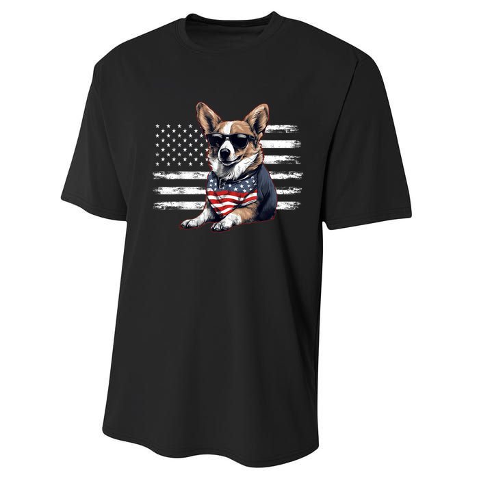 Welsh Corgi Dog Dad Dog Mom USA Flag 4th Of July Performance Sprint T-Shirt