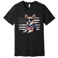 Welsh Corgi Dog Dad Dog Mom USA Flag 4th Of July Premium T-Shirt