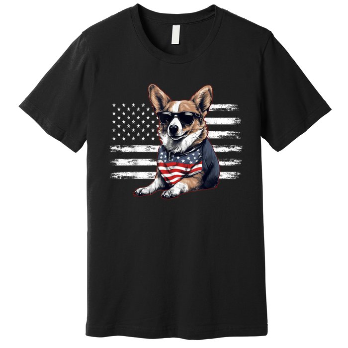 Welsh Corgi Dog Dad Dog Mom USA Flag 4th Of July Premium T-Shirt