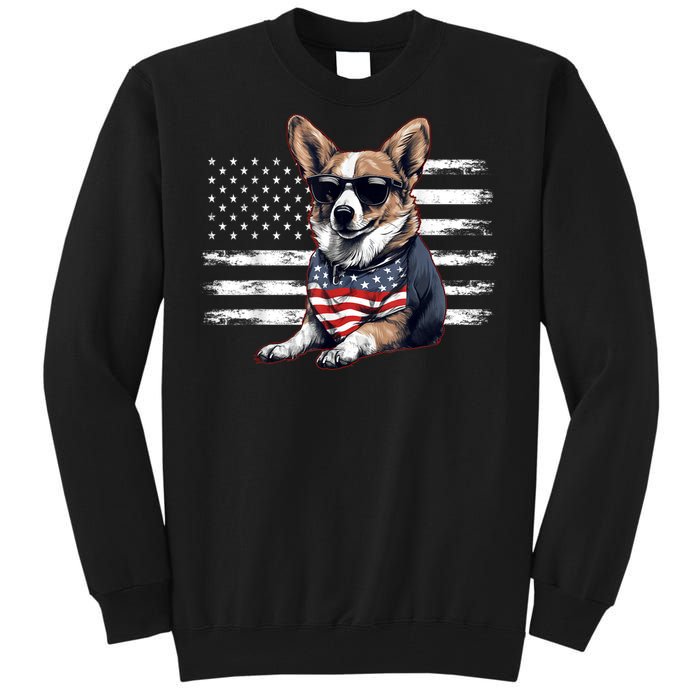 Welsh Corgi Dog Dad Dog Mom USA Flag 4th Of July Tall Sweatshirt