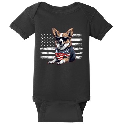 Welsh Corgi Dog Dad Dog Mom USA Flag 4th Of July Baby Bodysuit