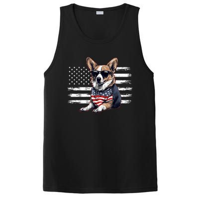 Welsh Corgi Dog Dad Dog Mom USA Flag 4th Of July PosiCharge Competitor Tank