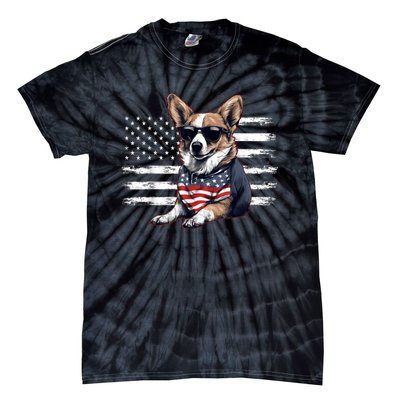 Welsh Corgi Dog Dad Dog Mom USA Flag 4th Of July Tie-Dye T-Shirt