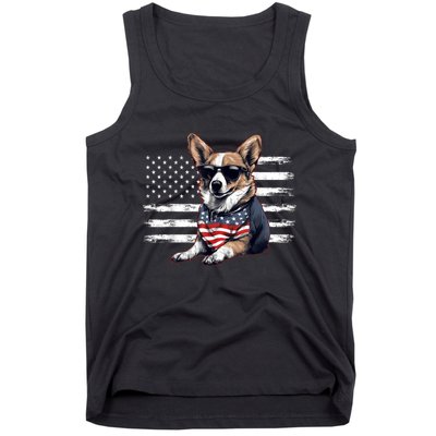 Welsh Corgi Dog Dad Dog Mom USA Flag 4th Of July Tank Top