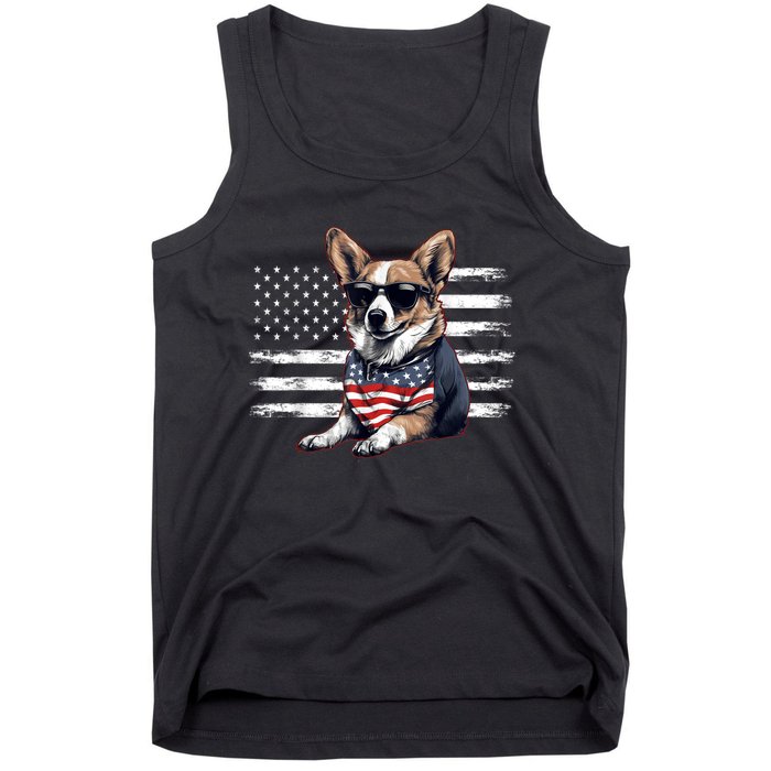 Welsh Corgi Dog Dad Dog Mom USA Flag 4th Of July Tank Top