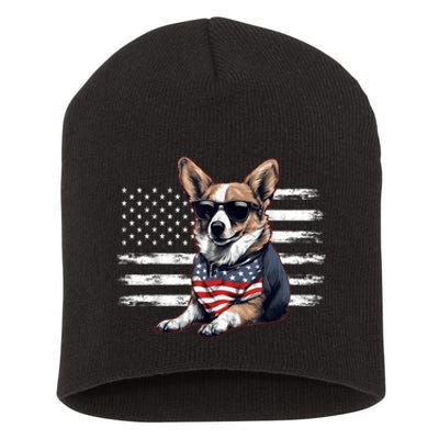 Welsh Corgi Dog Dad Dog Mom USA Flag 4th Of July Short Acrylic Beanie