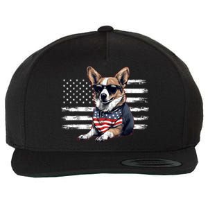 Welsh Corgi Dog Dad Dog Mom USA Flag 4th Of July Wool Snapback Cap