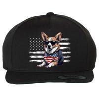 Welsh Corgi Dog Dad Dog Mom USA Flag 4th Of July Wool Snapback Cap