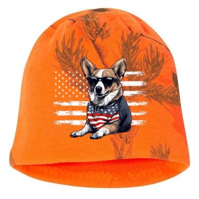 Welsh Corgi Dog Dad Dog Mom USA Flag 4th Of July Kati - Camo Knit Beanie