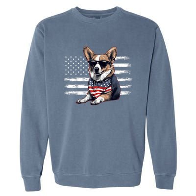 Welsh Corgi Dog Dad Dog Mom USA Flag 4th Of July Garment-Dyed Sweatshirt