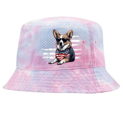 Welsh Corgi Dog Dad Dog Mom USA Flag 4th Of July Tie-Dyed Bucket Hat