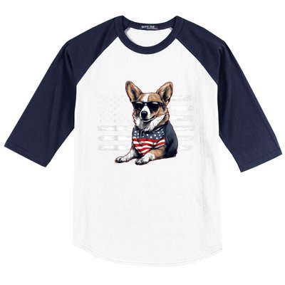 Welsh Corgi Dog Dad Dog Mom USA Flag 4th Of July Baseball Sleeve Shirt