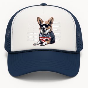 Welsh Corgi Dog Dad Dog Mom USA Flag 4th Of July Trucker Hat