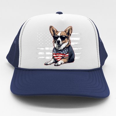 Welsh Corgi Dog Dad Dog Mom USA Flag 4th Of July Trucker Hat