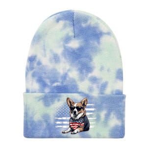 Welsh Corgi Dog Dad Dog Mom USA Flag 4th Of July Tie Dye 12in Knit Beanie