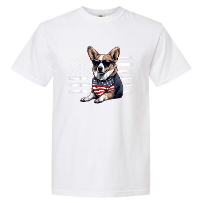 Welsh Corgi Dog Dad Dog Mom USA Flag 4th Of July Garment-Dyed Heavyweight T-Shirt