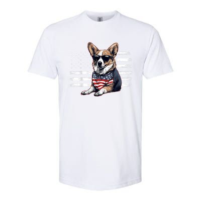 Welsh Corgi Dog Dad Dog Mom USA Flag 4th Of July Softstyle CVC T-Shirt