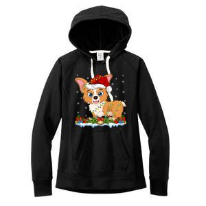 Welsh Corgi Dog Xmas Lighting Santa Welsh Corgi Christmas Gift Women's Fleece Hoodie