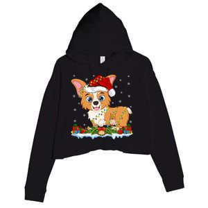 Welsh Corgi Dog Xmas Lighting Santa Welsh Corgi Christmas Gift Crop Fleece Hoodie