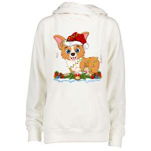 Welsh Corgi Dog Xmas Lighting Santa Welsh Corgi Christmas Gift Womens Funnel Neck Pullover Hood